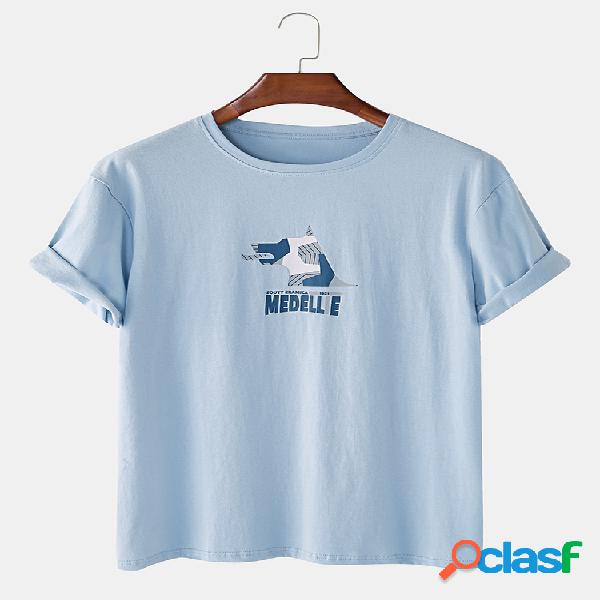 Mens Cotton Fun Cartoon Geometric Cachorro Design Camiseta
