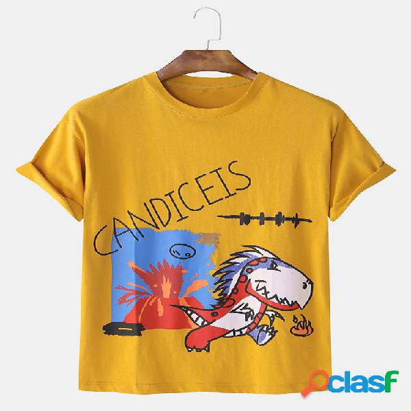 Mens Cotton Fun Dinosaur Pintados à mão Doodle Home Round