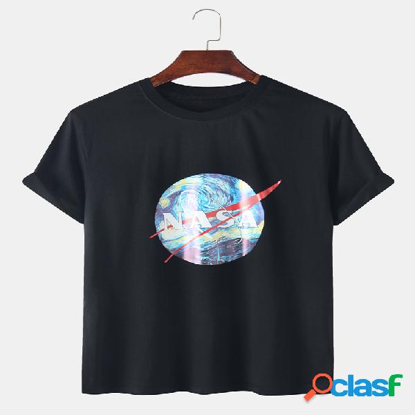 Mens Cotton NASA Starry Sky Impresso T-shirt gráfico de