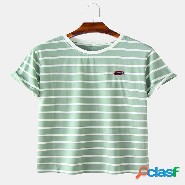 Mens Cotton Plain Stripe Loose Camisetas