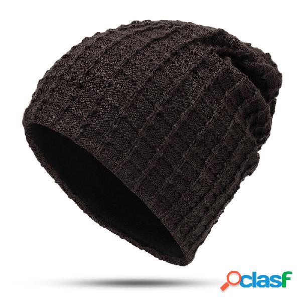 Mens Cotton Solid Stripe Thicken Beanie Hats Confortável