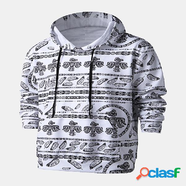 Mens Egito estilo coruja impressão moletom com capuz bolso
