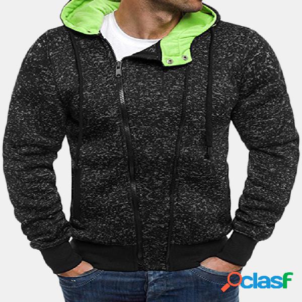 Mens Elegante Com Zíper Design Casuais Hoodies Hit Cor Com