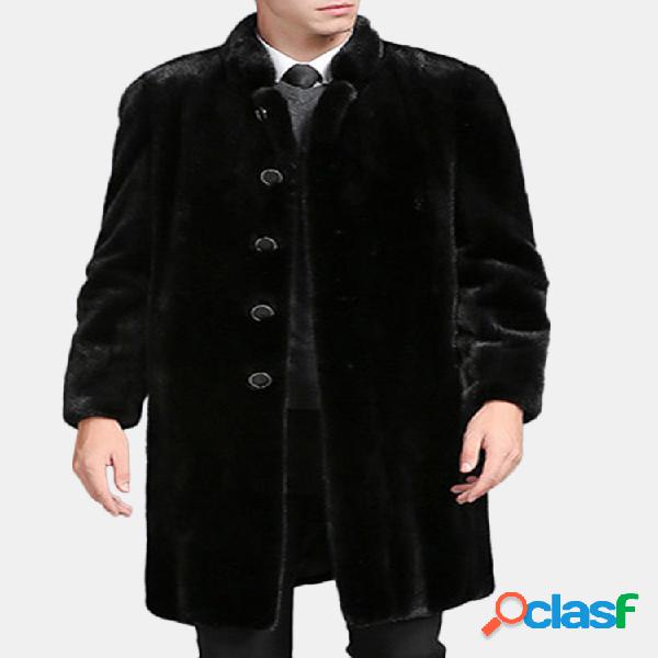 Mens Faux Mink Cabelo Mid-longo Casaco De Pele Quente Grosso