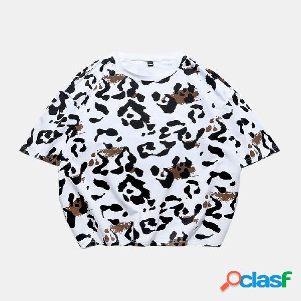 Mens Graffiti Printed O-neck Casual Camisetas de manga curta