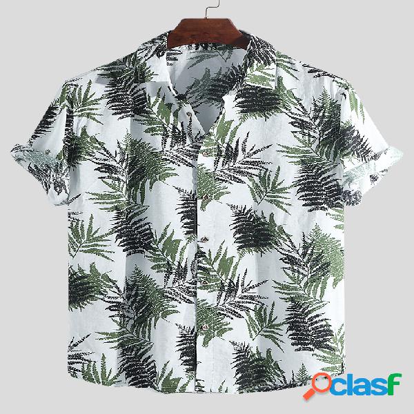 Mens Hawaiian Floral Printed Turn Down Collar Camisas de