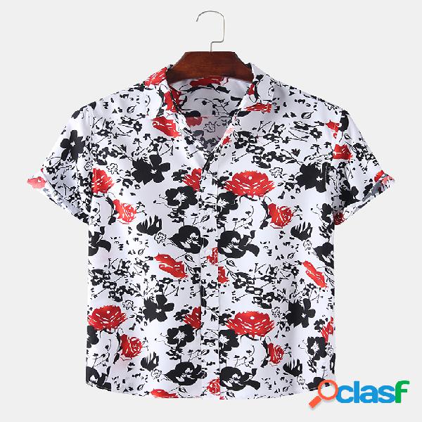 Mens Holiday Style Floral Allover Printed Button Camisas de