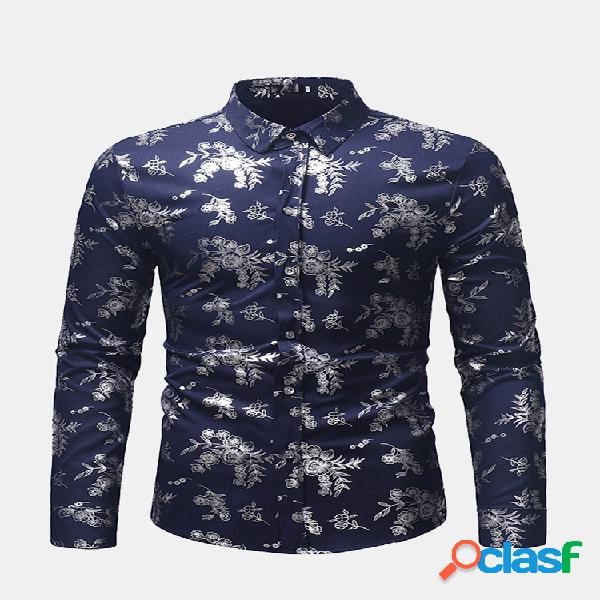 Mens Hot Stamping Base Print Shirts Casual Stand Collar