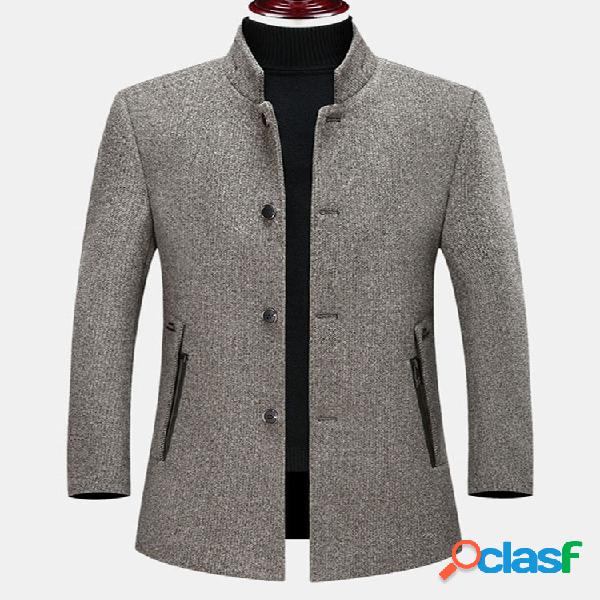 Mens Inverno Lã Casacos de negócios Moda Stand Collar