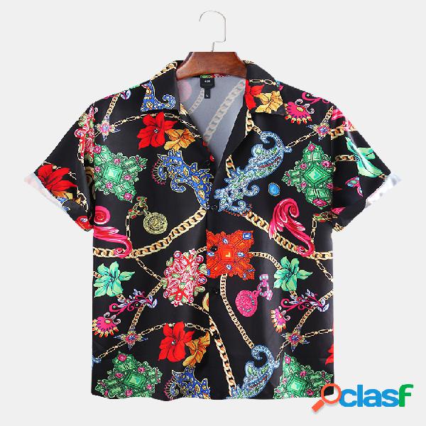 Mens Jóias Cadeia Imprimir Luxo de manga curta Casual