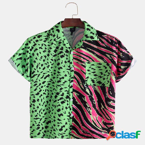 Mens Leopard Print e Zebra Stripe Patchwork Animal africano