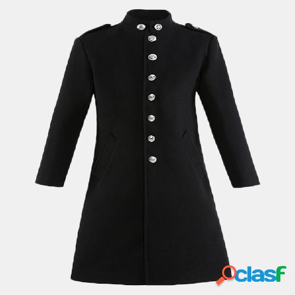 Mens Longo Estilo Vintage Trench Coat De Lã Single-breasted