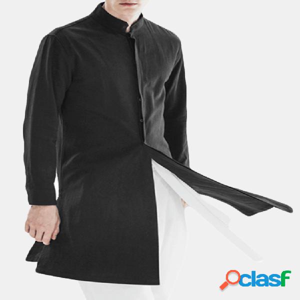 Mens Mid-long jaqueta estilo nacional single-breasted cor
