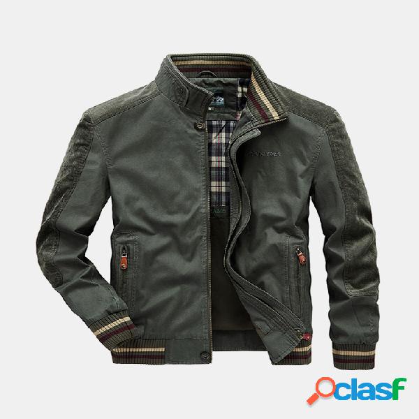 Mens Outdoor Bordado Letter Plaid Stand Collar Cargo Casacos