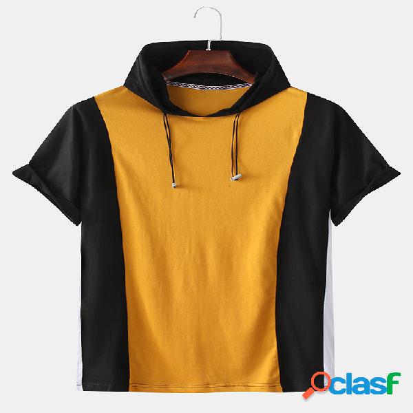 Mens Patchwork Contraste Cor Drawstring Hoodie Camisetas