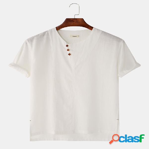 Mens Plain Cotton Solid Color Camisetas de manga curta