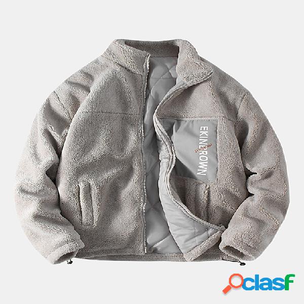 Mens Plain Polar Fleece Patchwork Stand Collar Collar