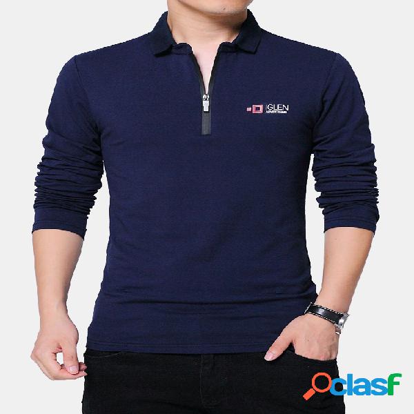 Mens Pure Color Design V-Neck manga comprida Casual Cotton