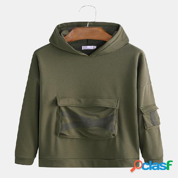 Mens Solid Color Patchwork Big Pockets Hoodies