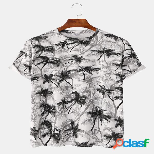 Mens Vacation Coco Palms Print Camisetas de manga curta