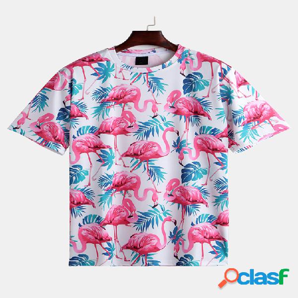 Mens Verão Engraçado Flamingo Havaiano Impresso O-pescoço