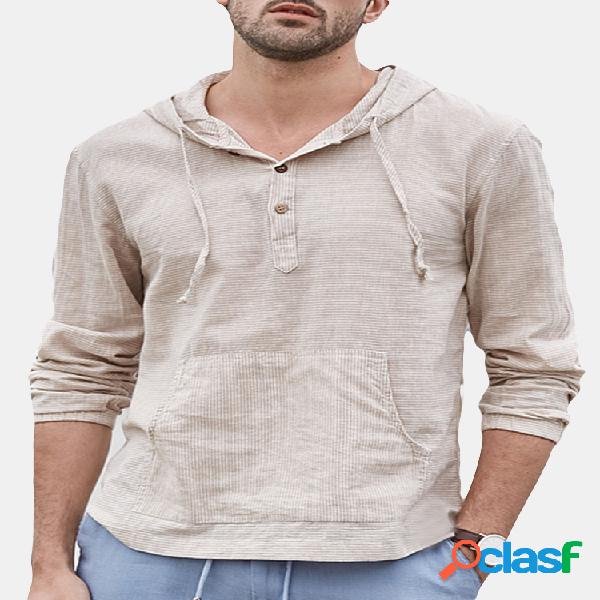 Mens algodão listrado moletom com capuz manga longa moda