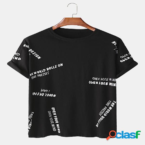 Mens algodão preto e branco slogan manuscrito impresso