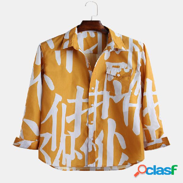 Mens bolso de peito chinês impressão gola para baixo