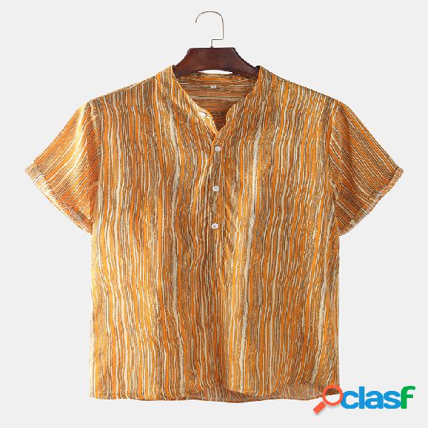 Mens bolso listrado amarelo impresso peito camisas soltas