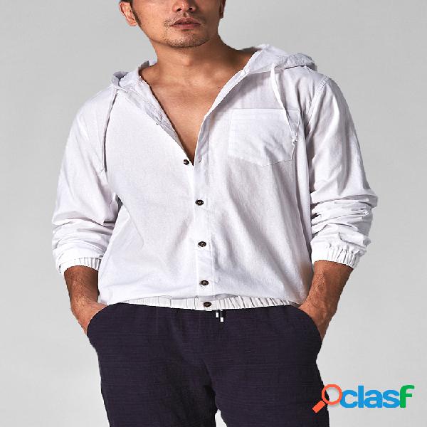 Mens com capuz Loose Fit manga comprida Realxed Camisa