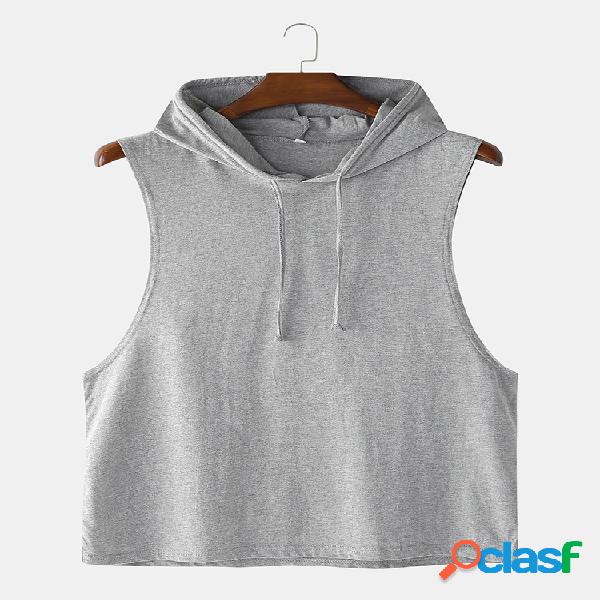 Mens cor sólida sem mangas esporte tops casa confortável