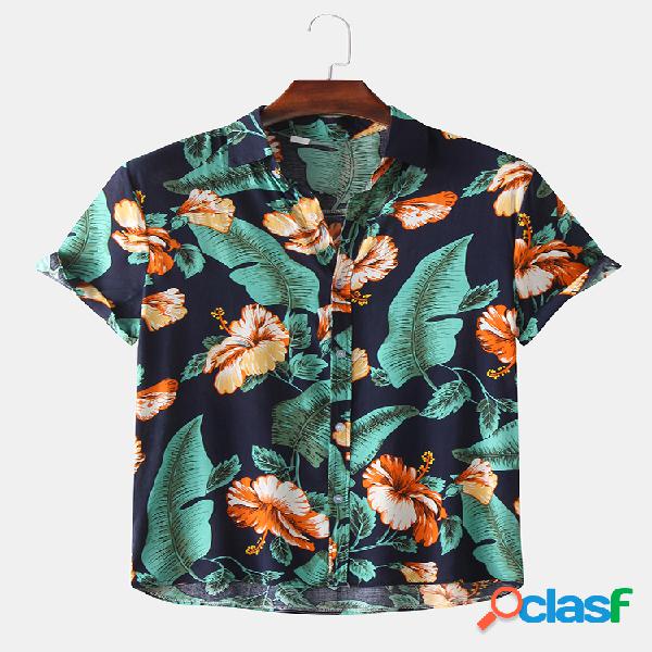 Mens havaiano tropical Planta camisas de manga curta de