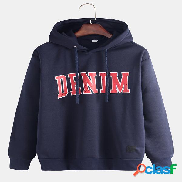 Mens liso cor sólida carta imprimir cordão hoodies