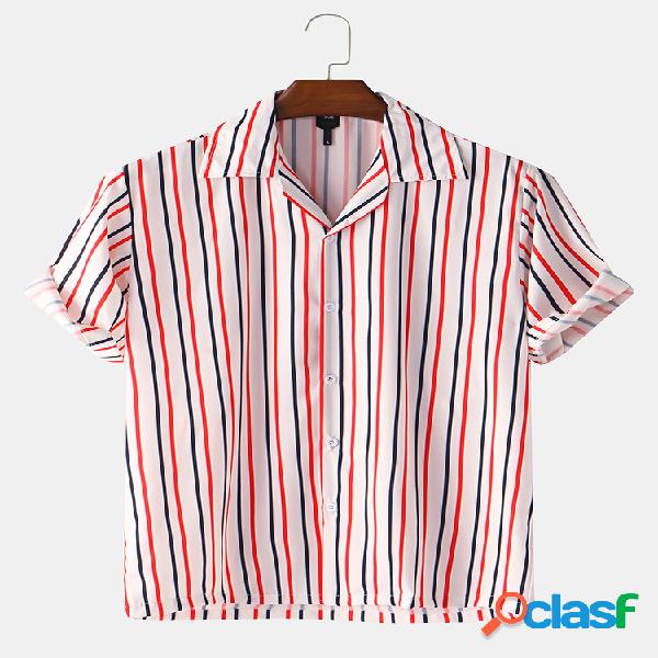 Mens listrado impressão férias solta manga curta Camisa