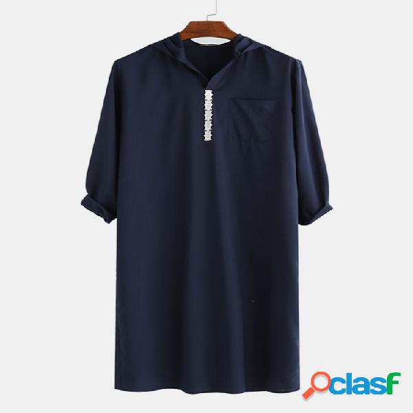 Mens manga comprida pulôver cor sólida com capuz vestes