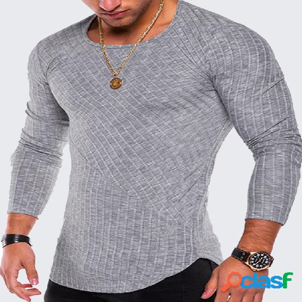 Mens moda tee cor sólida de mangas compridas o pescoço