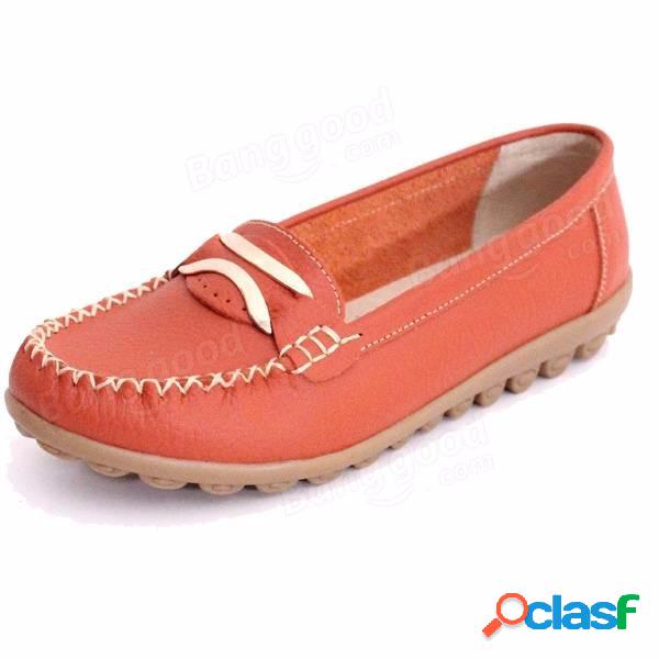 Metal Flat Round Toe Slip On Loafers