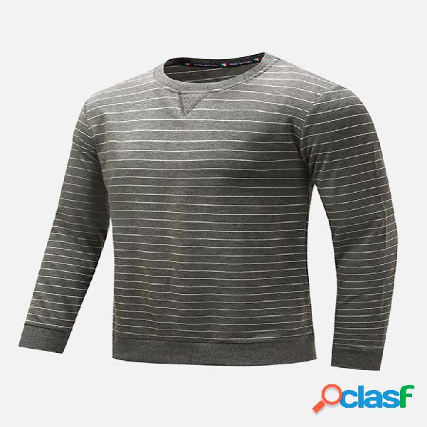 Moda Mens Stripe Color Long Sleeve Crew Neck Espessura
