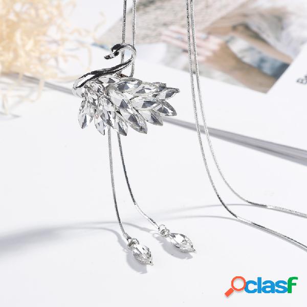 Moda Swan Cristal Longo Colares de Prata Banheiras de Ouro