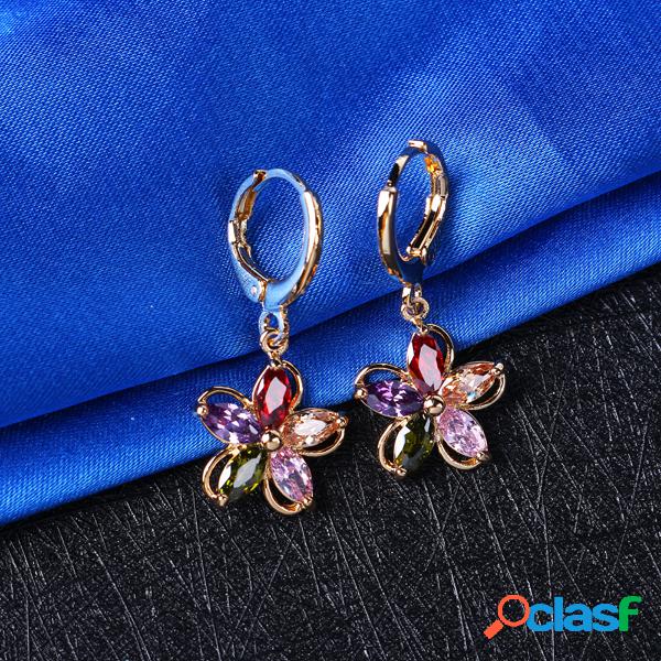 Moda Zirconia Crystal Flower Earrings Gold Plated Brincos de