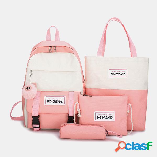 Mulheres 4PCS Travel Canvas Backpack Crossbody Bolsa