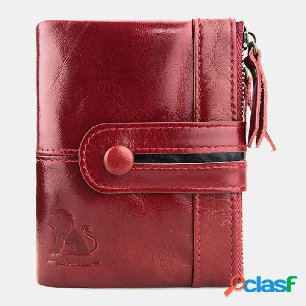 Mulheres 8 Card Slots Zipper Purse Couro Genuíno Carteira