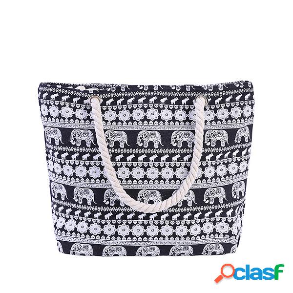 Mulheres Canvas Elephant Print Handbag Shoulder Bolsa