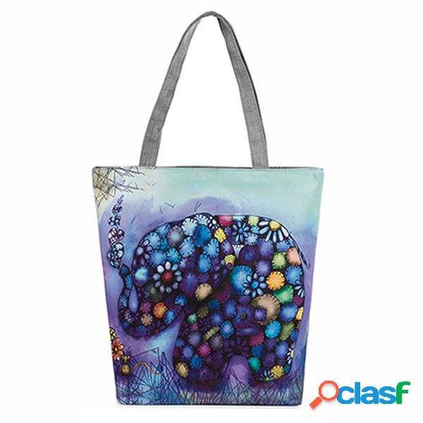 Mulheres Canvas Elephant Print Shoulder Bolsa Tote casual