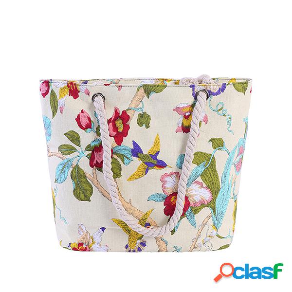 Mulheres Canvas Flower Print Handbag Ombro Bolsa