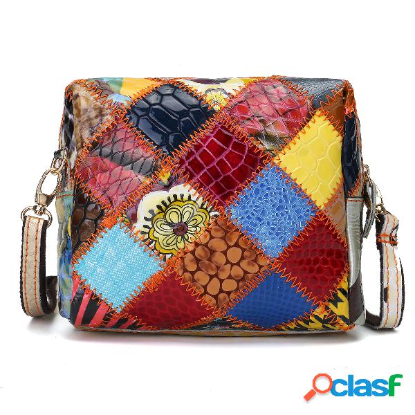 Mulheres Colorful Couro Genuíno Crossbody Bolsa Ombro de