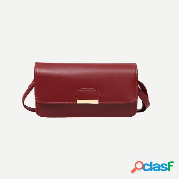 Mulheres Cor Sólida PU Leather Flap Bolsa Crossbody Bolsa