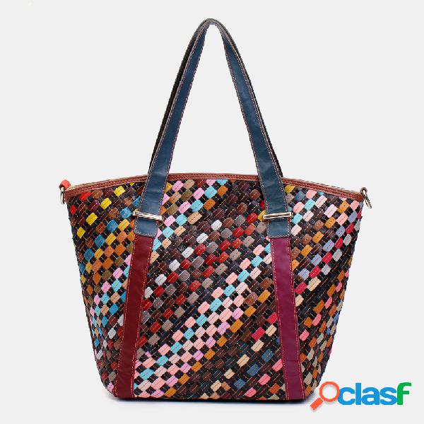 Mulheres Couro Genuíno Patchwork Tote Bolsa Crossbody