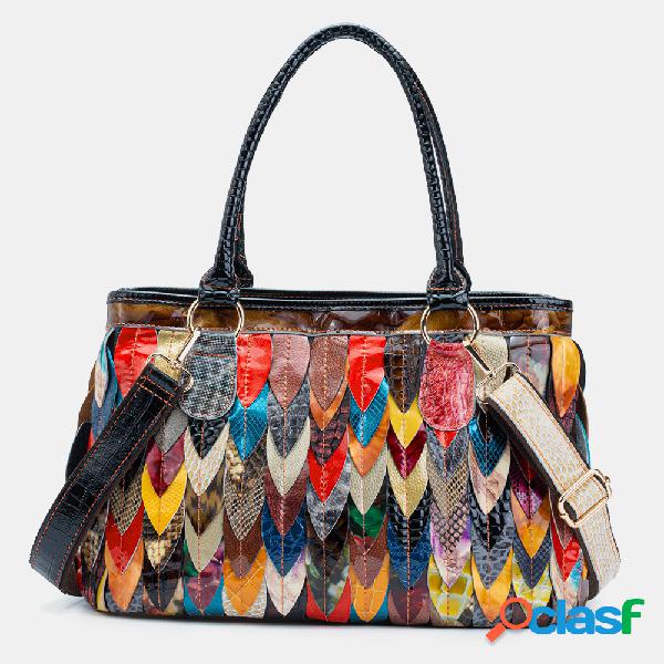 Mulheres Couro Genuíno Patchwork Tote Crossbody Bolsa