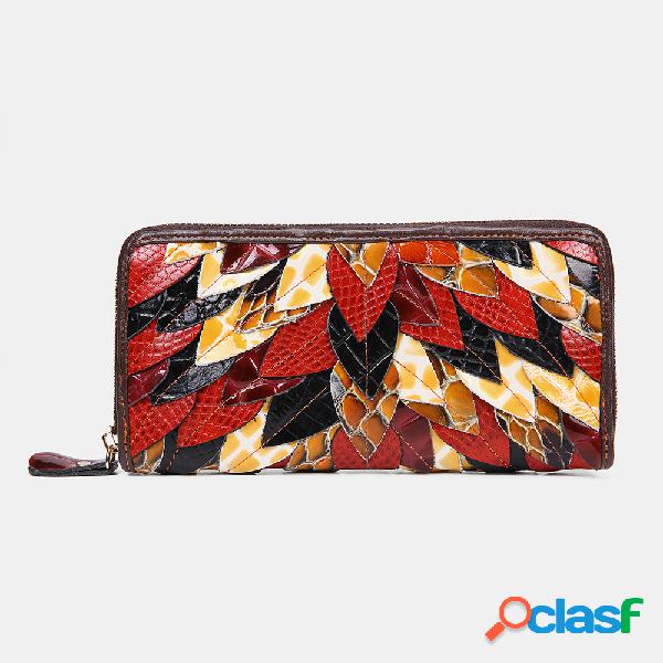 Mulheres Couro Genuíno Patchwork Vintage Wallet Purse